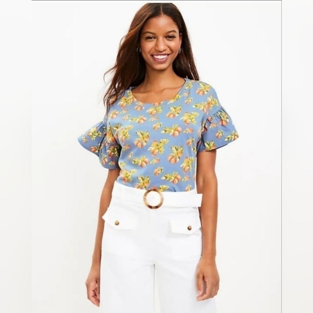 LOFT Pumpkin Harvest Floral Flutter Sleeve Top MP